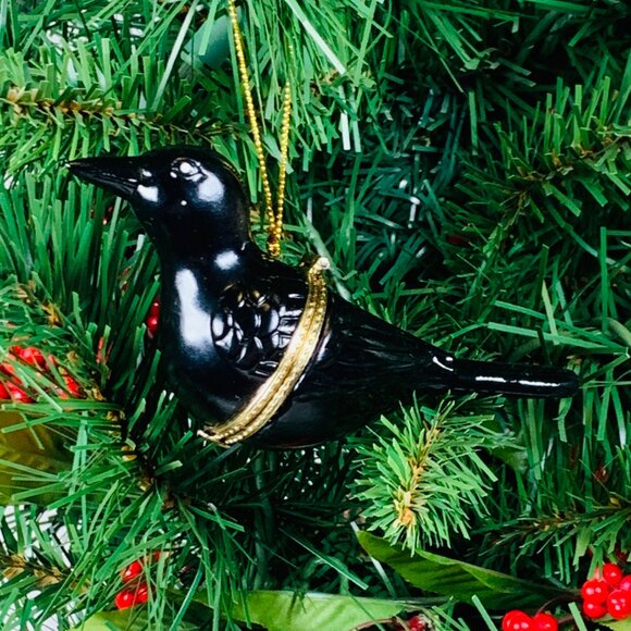 Black Crow Raven Porcelain Hinged Surprise Gift Trinket Box Christmas Ornament - Picture 6 of 9